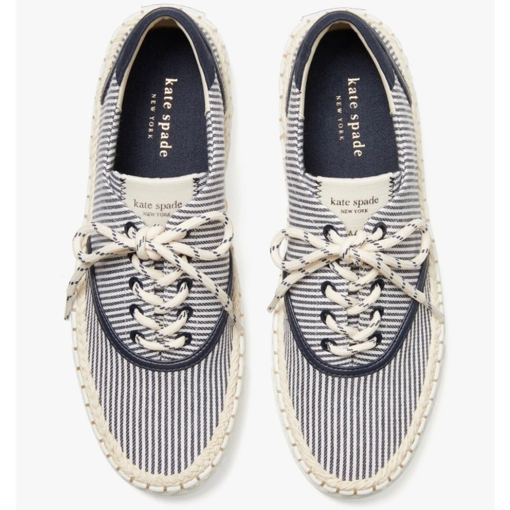Kate Spade ♠️ New York Stripe White & Blue Espadrille Canvas Sneakers Size 9.5